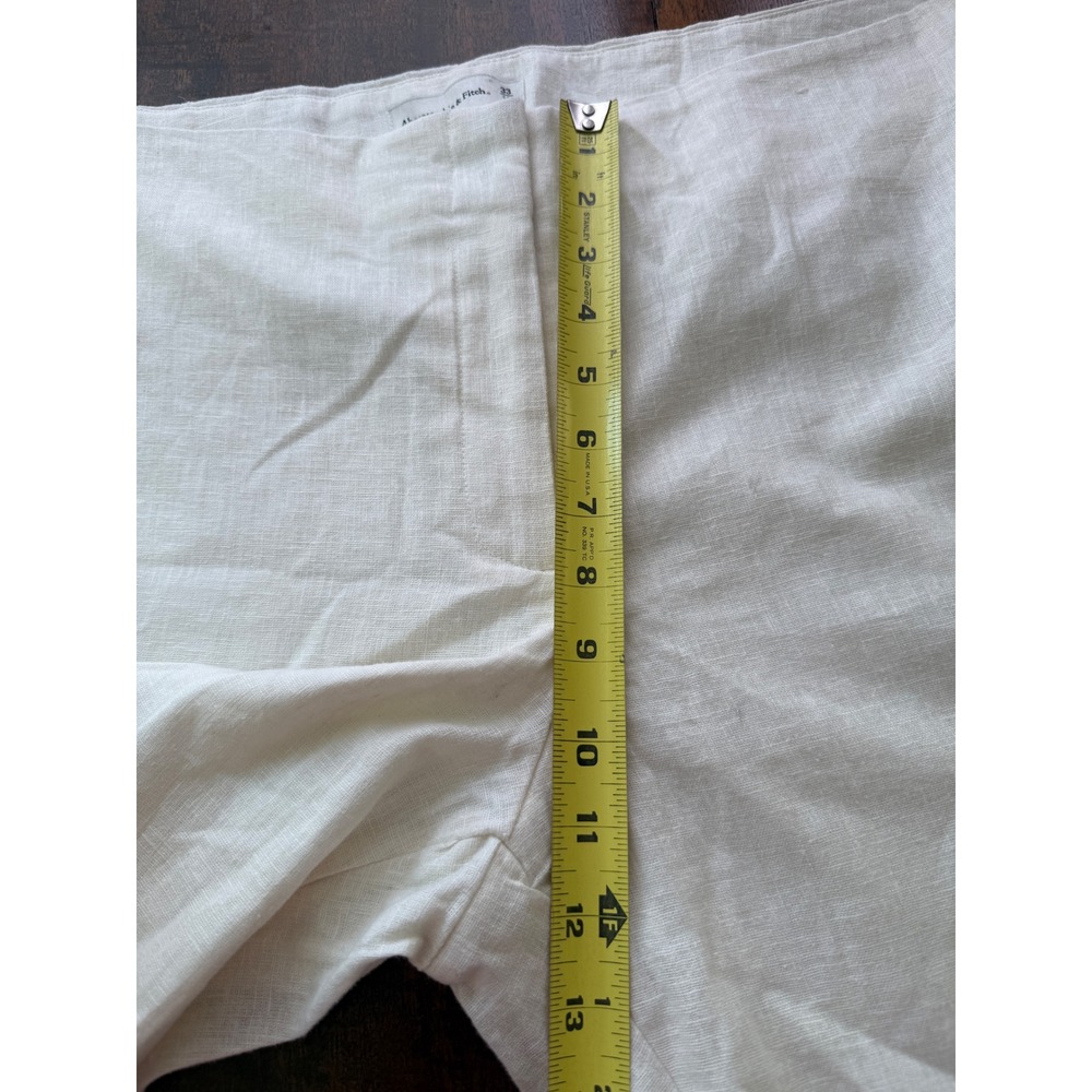 Abercrombie & Fitch Women Cream Linen Blend Crop Pants Size 16 33 Flat Front - Picture 9 of 13